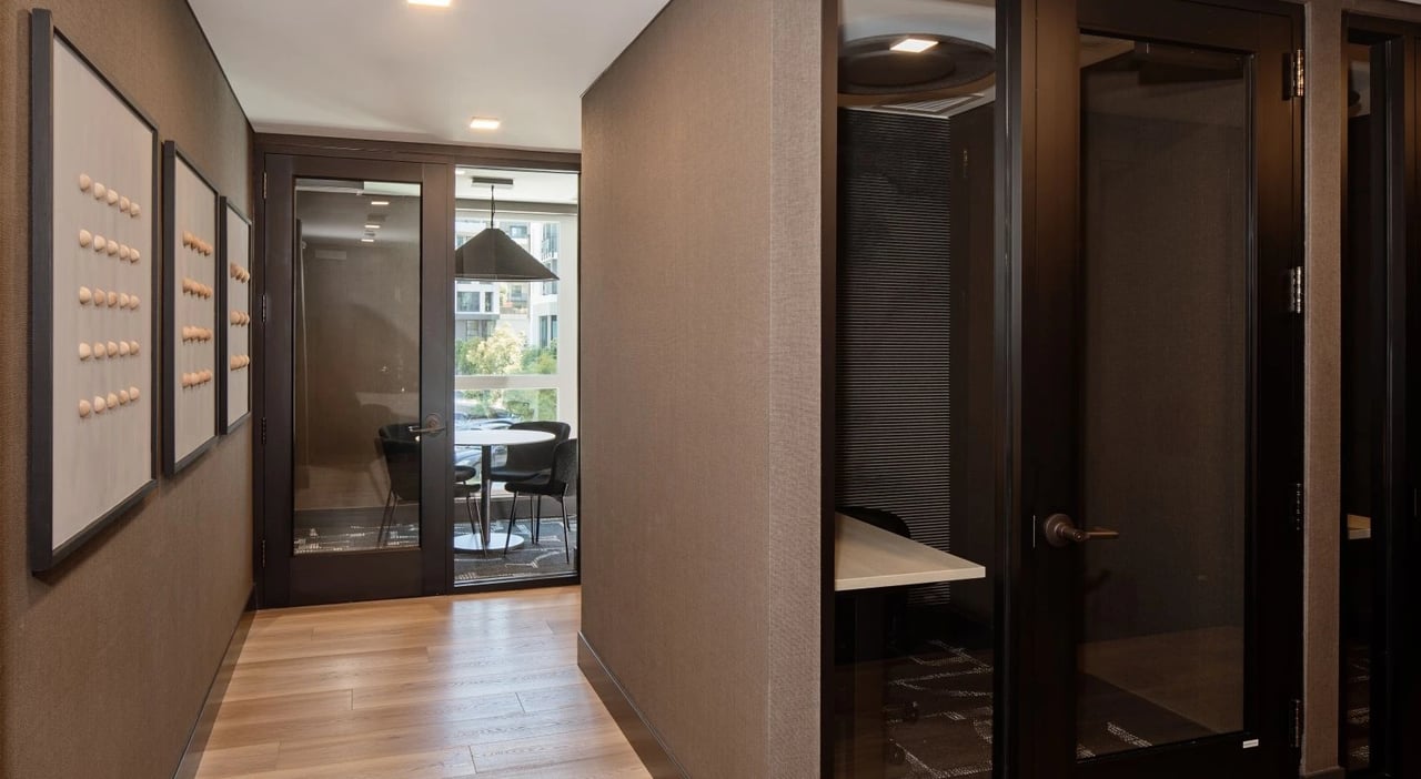 Coworking area with private work pods